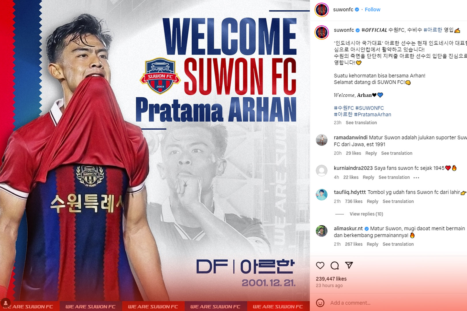 Efek Kedatangan Pratama Arhan, Rekrutan Baru Suwon FC - iMSPORT.TV