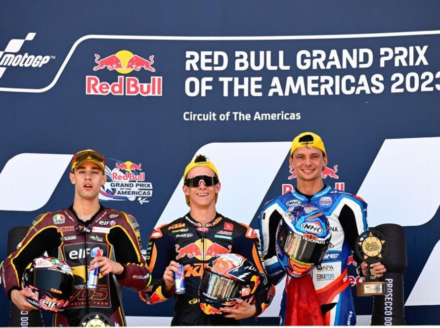 Podium Moto2 GP Amerika. Bo Bendsneyder paling kanan Photo by: MotoGP